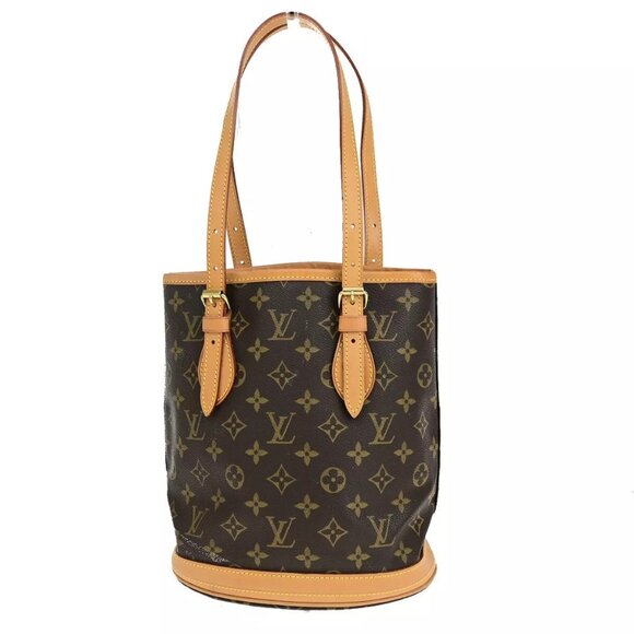 LOUIS VUITTON BUCKET PM Shoulder Tote Bag Monogram Leather Brown - Picture 1 of 16